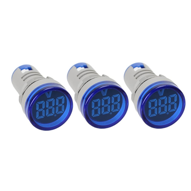 SHOPCORP Led Voltage Indicator 22 mm – Digital Voltmeter AC20-500V with led Voltage Display for Control Panels, Machines and Distribution Boxes (3 Pack Blue) - Image 1